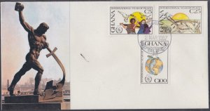 GHANA Sc # 1021-3 FDC SET of 3 INT'L  YEAR of PEACE w/QUOTE FROM BIBLE (ISAIAH)