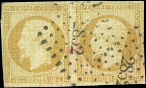 France Scott #14 Type I Imperf Pair Used  2852  Diamond Cancel