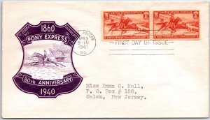 US FIRST DAY COVER PAIR OF (2) PONY EXPRESS 80th ANNIVERSARY A.P.L. CACHET 1940