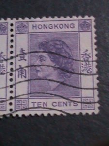 ​HONG KONG-1954 SC#186- 68 YEARS OLD-QUEEN ELIZABETH II USED PAIR-FANCY CANCEL