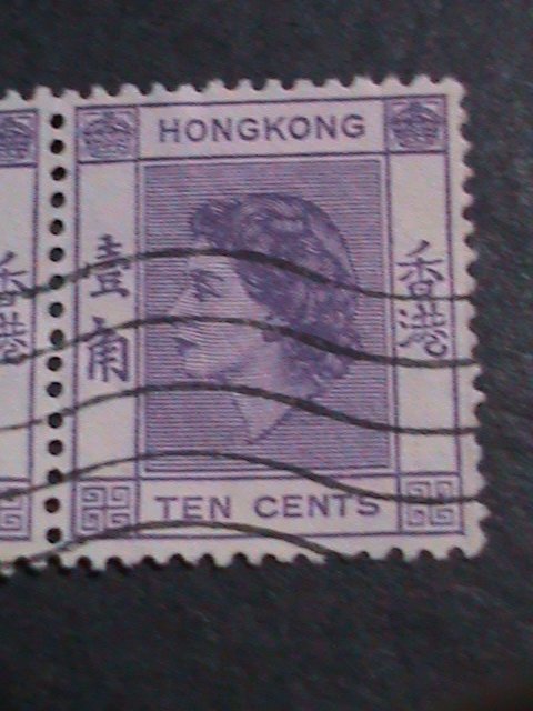 ​HONG KONG-1954 SC#186- 68 YEARS OLD-QUEEN ELIZABETH II USED PAIR-FANCY CANCEL
