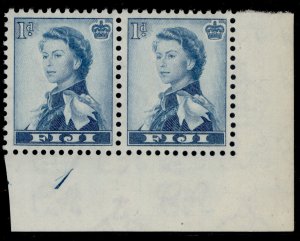 FIJI QEII SG281, 1d turquoise-blue, NH MINT. CONTROL PAIR