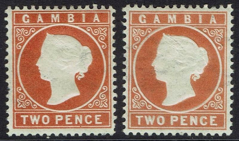 GAMBIA 1886 QV CAMEO 2D BOTH SHADES 