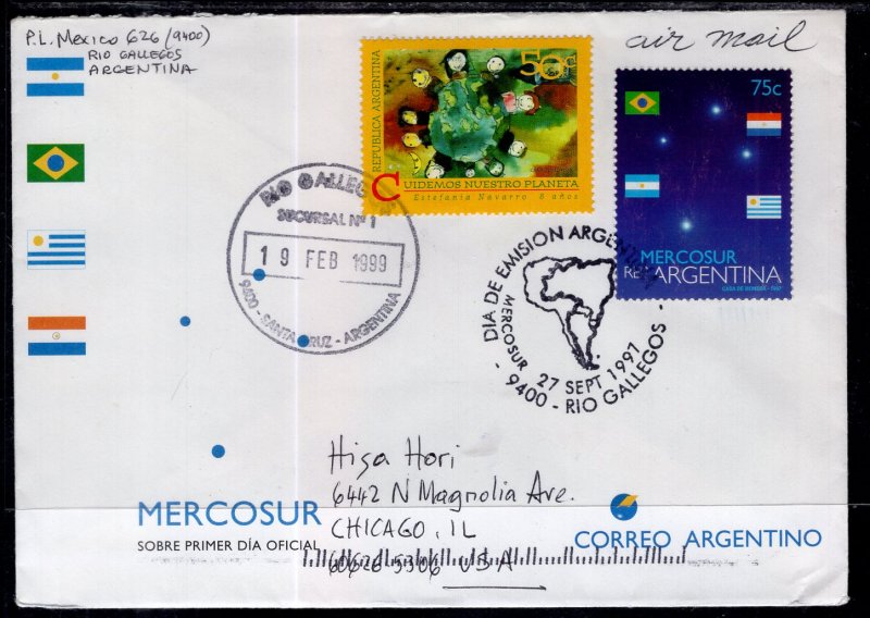 Argentina to Chicago,IL 1999 Airmail Cover