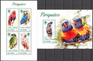 Sao Tome and Principe 2013 Birds Parrots sheet + S/S MNH