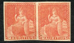 Mauritius SG28 (6d) Vermilion M/M PAIR Cat 140++ pounds