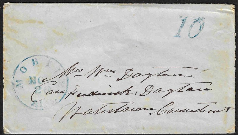 10-cent Stampless Cover... Postmarked Mobile Alabama