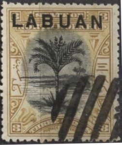 Labuan 75 (used) 3c Sago palm, bister & black (1897)