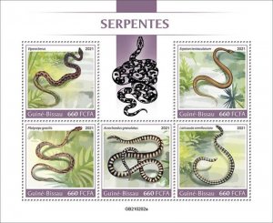 Guinea-Bissau - 2021 Snakes, Adder, Tentacled - 5 Stamp Sheet - GB210202a