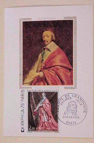 FRANCE FD CARD ART RICHELIEU SILK CACHET  1974 UNADRESSED