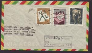 Bolivia to New York,NY 1964 Registered Cover