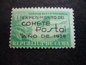 Stamps - Cuba - Scott# C31 - Mint Hinged Airmail overprinted Stamp + Souvenir