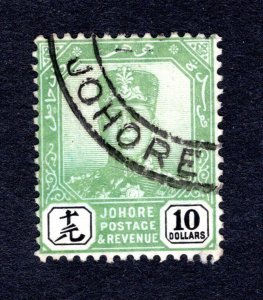 Johore SC #100   F/VF, Used, $10 green & black, CV $625.00 ...... 3180080