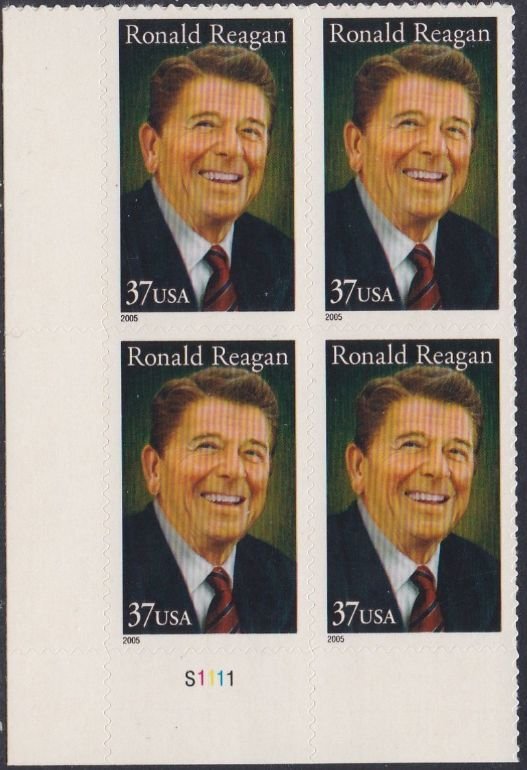 3897 Ronald Reagan Plate Block MNH