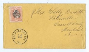 US 65 on cover SON pinwheel fancy cancel Mechanicsburg IL to Waterville MD