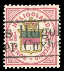 German States, Heligoland #21 Cat$27.50, 1888 20pf vermilion, yellow and gree...