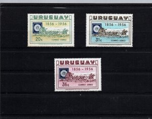 Uruguay +C173-75 stamp of 1856 and stagecoach 1st postage stamps of Uruguay MNH