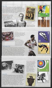 Great Britain 2708a 2822a 2917a Olympic Sports set booklet Panes MNH