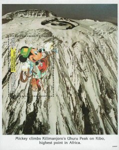 Tanzania Mickey Climbs Kilimanjoro's Uhuru Peak On Kibo Souvenir Sheet MNH