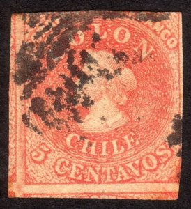 1858 Chile 5c, Used, Sc 9b