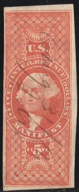 R90a $5.00 Revenue: Manifest: Imperforate (1862) Used