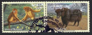 United Nations #860-861  37¢ Endangered Species (Golden Monkey & Yak). Used.