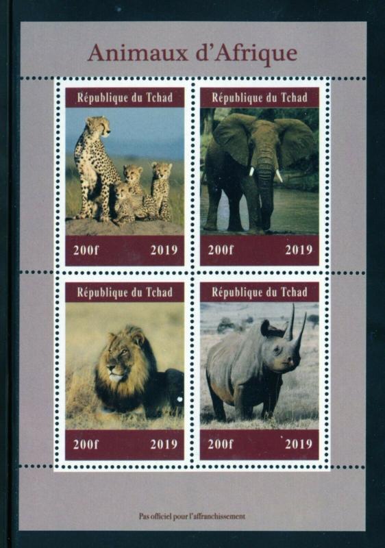 CHAD  2019  AFRICAN ANIMALS  SHEET OF FOUR  MINT NH