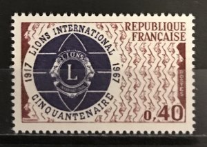France 1967 #1196, Lions International, MNH.