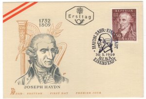 Austria 1959 FDC Stamps Scott 644 Music Composer Haydn
