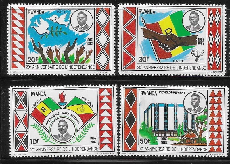 Rwanda 1982 20th Anniversary Of Independence Flag Sc 1091-1094 Mnh 