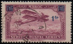 French Morocco C12 -Used - 1fr / 1.40fr Biplane Over Casablanca (1931)(cv $2.40)