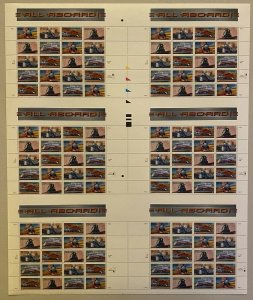 All Aboard Railroad Press Sheet of Six Panes of Twenty 33 Cent Stamps Scott 3337