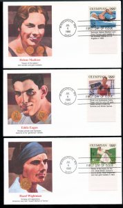 US 2496-2500 Olympians set of 5 UA Fleetwood cachet FDC with margin tabs
