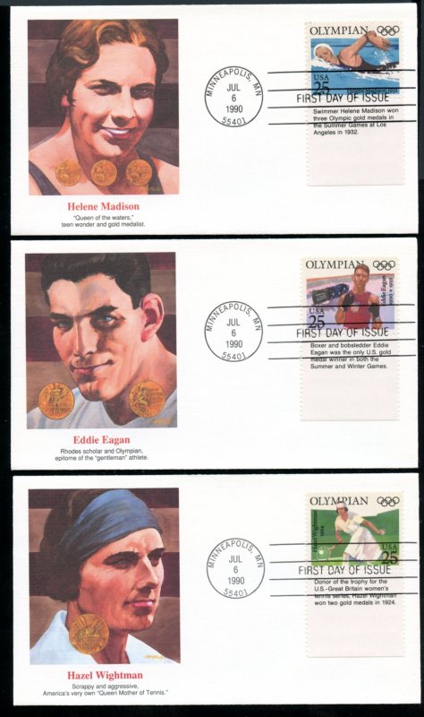US 2496-2500 Olympians set of 5 UA Fleetwood cachet FDC with margin tabs