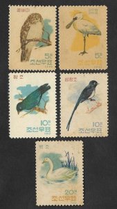 EL)1962 NORTH KOREA, 5 BIRD RINGERS, TAWNY OWL, LESSER SPOONBILL, EASTERN ROLLER