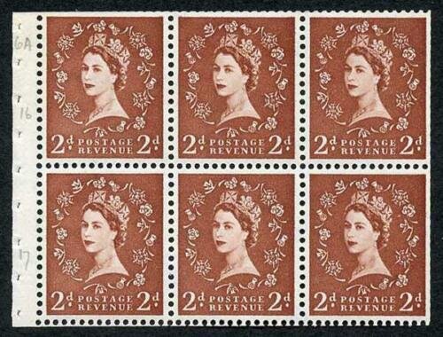 SB79 2d Light Brown wmk Crowns upright Booklet pane of Six U/M Cat 100 pounds 