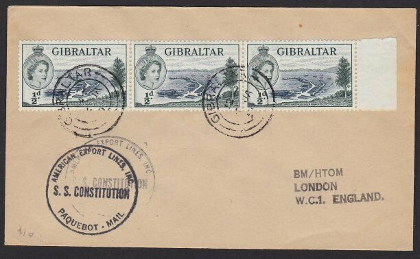 GIBRALTAR 1957 Ship cover - cachet SS CONSTITUTION..........................H318