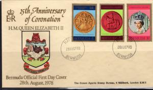 BERMUDA 1978  Sc# 360-2 Coronation 25th.Anniv.Q.E.II Set (3) FDC