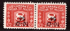 FX70, van Dam 8c red, used, horiz pair, Three Leaf Excise Tax, Canada Revenue