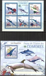 Comoro Islands 2009 Marine Life Dolphins Sheet + S/S MNH