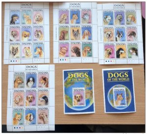 Tanzania 1994 Dogs of the World Chiens Dogs Canine 4 Sheets + 2 Souvenirs MNH-