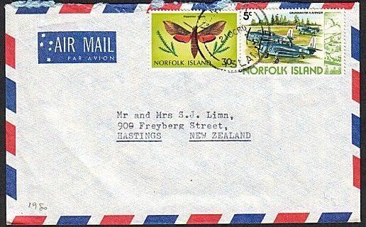 NORFOLK IS 1980 airmail cover to New Zealand - mixed issues franking.......77378