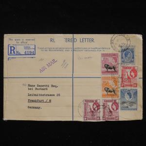 WS-F806 BRITISH KUT - Registered, 1954 Airmail Tanga To Germany KGVI/QEII Cover