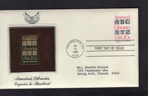 2015 America's Libraries, FDC PCS Gold Replica addressed