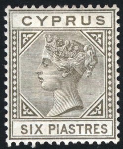 Cyprus 1881 6 pi Olive Grey DIE I PSE CERT SG 15 Sc 15 MM/MH SCOTT CAT $1,900