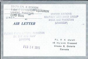 UN Military Observer Grp India & Pakistan UNMOGIP to Canada 1966 (m5492)