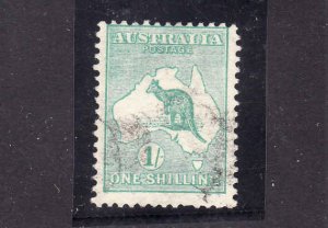 Australia-Sc#10-used-1sh blue green Kangaroo-1913-