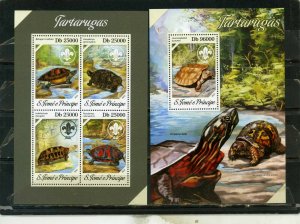 ST.THOMAS & PRINCE ISLANDS 2013 REPTILES/TURTLES SHEET OF 4 STAMPS & S/S MNH