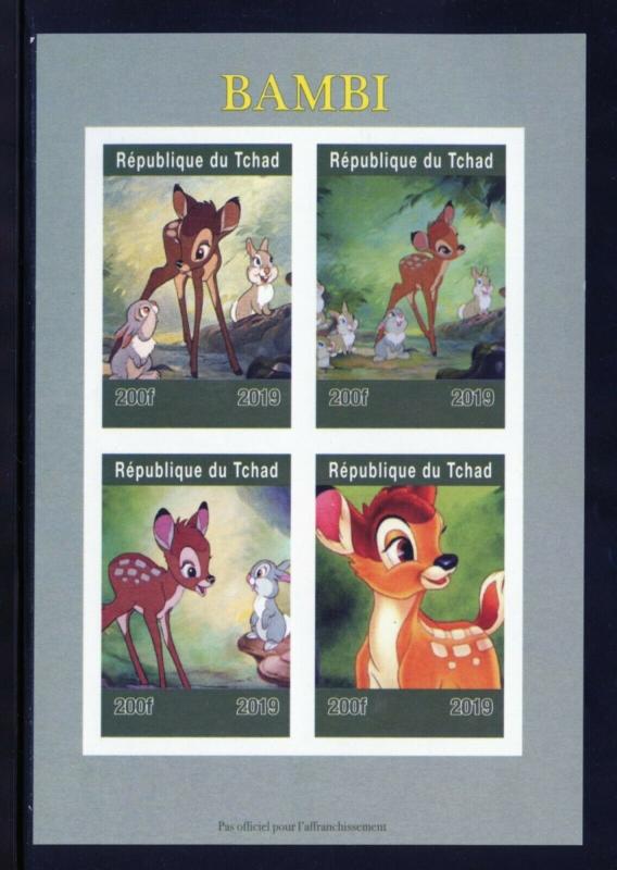 CHAD 2019  BAMBI SHEET IMPERFORATE   MINT NEVER HINGED