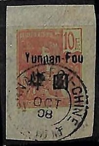 ZA051c - INDOCHINA Yunnansen - STAMP - Y&T # 31 USED on small CUTOUT-